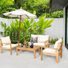 Outdoor Acacia Wood 4-Piece Chat Set Teak Finish Cushions