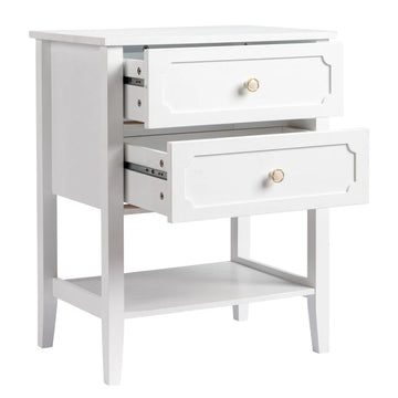 Pine 2-Drawer Nightstand & End Side Table, White