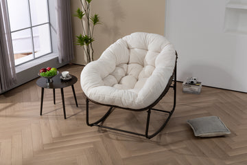 Hand-Woven Rattan Rocking Chair with Cushion, White