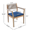 Braided Acacia Wood Outdoor Dining Chairs Set Of 2 -Teak Look With Beige Rope & Navy Cushions, All-Weather Patio Furniture For Garden, Poolside, And Backyard  Durable & Stylish
