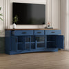 Blue 67" TV Console with Glass Doors & Storage