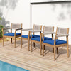Braided Acacia Wood Outdoor Dining Chairs Set Of 2 -Teak Look With Beige Rope & Navy Cushions, All-Weather Patio Furniture For Garden, Poolside, And Backyard  Durable & Stylish