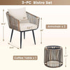 Beige 3-Piece Rattan Bistro Set with Chairs and Glass Side Table
