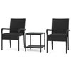 3-Piece PE Wicker Bistro Set with 2-Tier Glass Side Table, Black