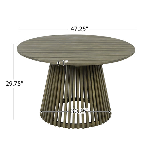 Round Acacia Wood Outdoor Dining Table — 47", Seats 4–6, Grey