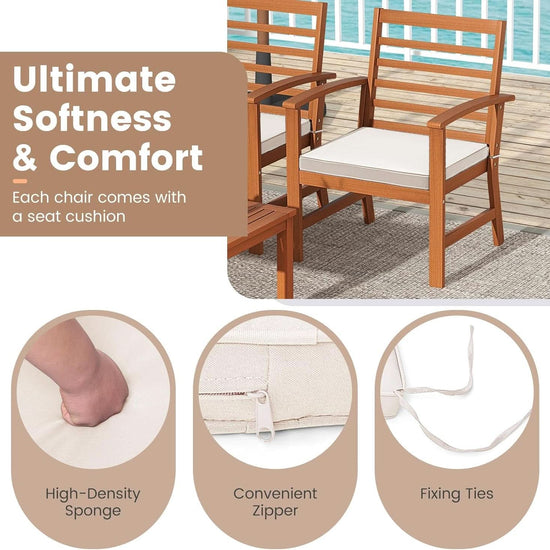 Acacia Wood Outdoor Conversation Set With Cushions White-3
