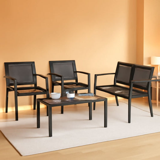 Dark Grey 4-Piece Outdoor Patio Conversation Set with Glass Table