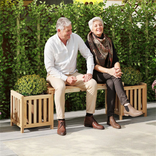 Fir Wood Garden Bench with Two Planter Boxes