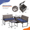 4-Piece Wicker Patio Set with Cooler Storage — Grey-Blue