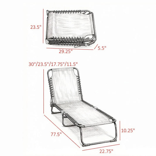Wine Red Folding Chaise Lounge Chairs, Set of 2