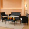Four-Piece Wicker Patio Conversation Set, Black & Beige