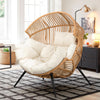 Beige Wicker Egg Chair with Cushion, Outdoor Lounge