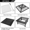 Portable Square Metal Fire Pit with Mesh Lid and Poker