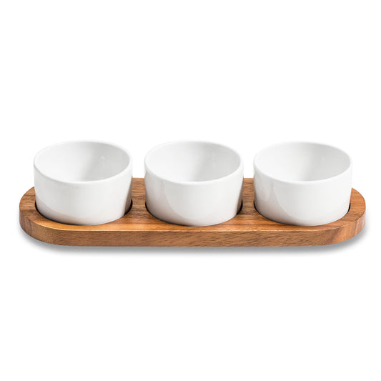 Ceramic Condiment Set with Acacia Wood Base