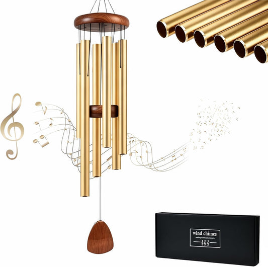 37-Inch Gold Metal Wind Chimes with Deep Tone, Outdoor Zen Decor