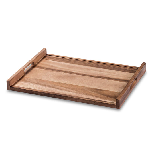 Large Acacia Wood Serving Tray with Reversible Display Base