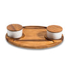 Acacia Charcuterie & Serving Tray with 2 Lidded Ceramic Bowls