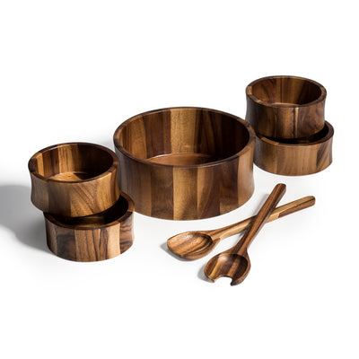 7-Piece Acacia Wood Salad Bowl Set with Servers