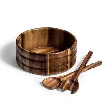 Acacia Wood Salad Bowl with Serving Utensils