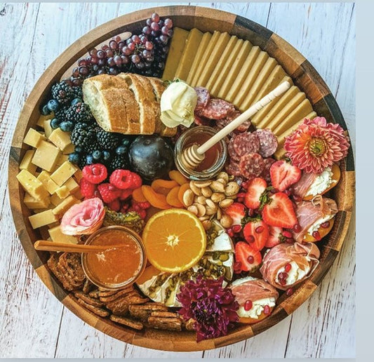 Round Acacia Wood Serving Tray — 15"