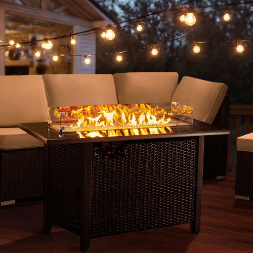 Rattan Propane Fire Pit Table with Lid