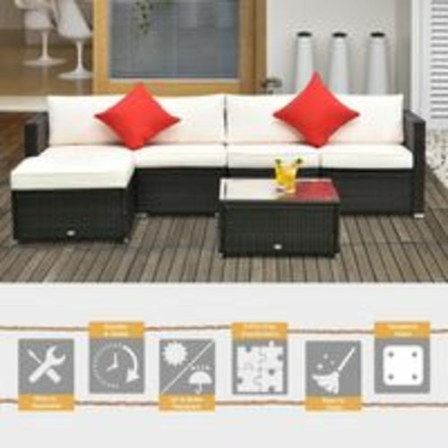 6-Piece Patio Rattan Wicker Outdoor Sectional Set with Cushions
