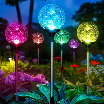 Solar Color-Changing Glass Ball Garden Lights, Set of 6