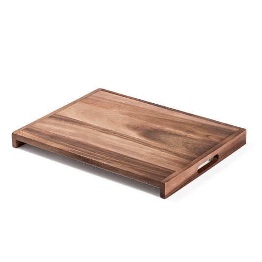 Large Acacia Wood Serving Tray with Reversible Display Base
