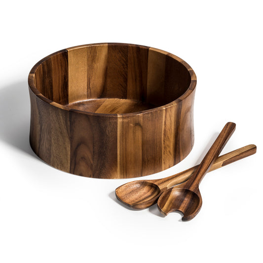Acacia Wood Salad Bowl with Servers, 12 x 5 Inch