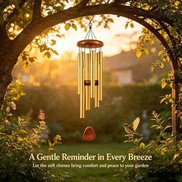 37-Inch Gold Metal Wind Chimes with Deep Tone, Outdoor Zen Decor