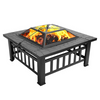 Portable Square Metal Fire Pit with Mesh Lid and Poker