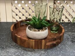 Acacia Wood Round Serving Tray, 15-Inch