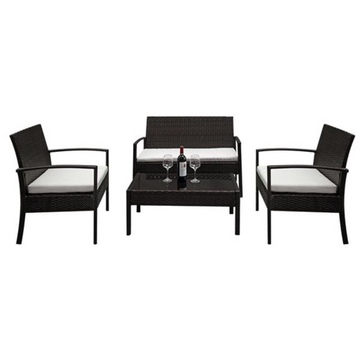 4-Piece PE Rattan Patio Sofa Set with Glass-Top Table