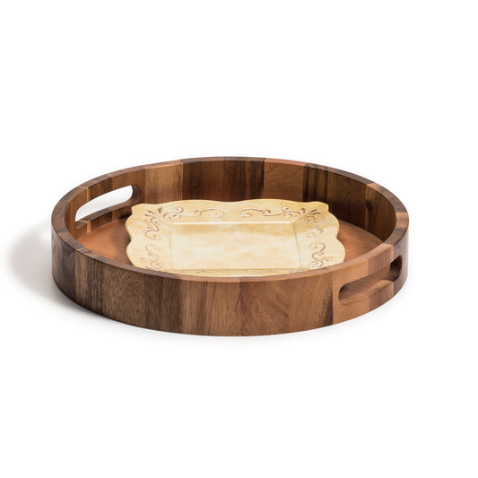 13-Inch Round Acacia Wood Serving Tray