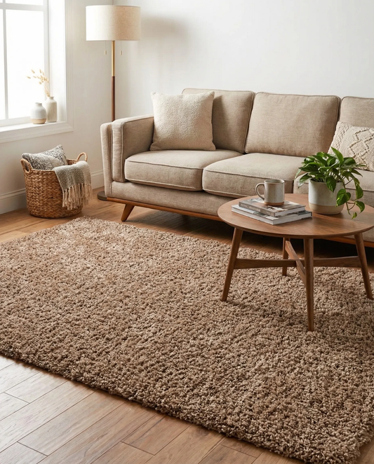 Coffee Shaggy High-Pile Area Rug
