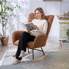 Teddy Fabric Wingback Glider Rocker with Side Storage Pocket, Brown