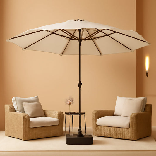 15 ft Beige Patio Umbrella with Weather-Resistant Base Stand