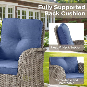 Natural Wicker Swivel Patio Chairs Set with Glass-Top Side Table