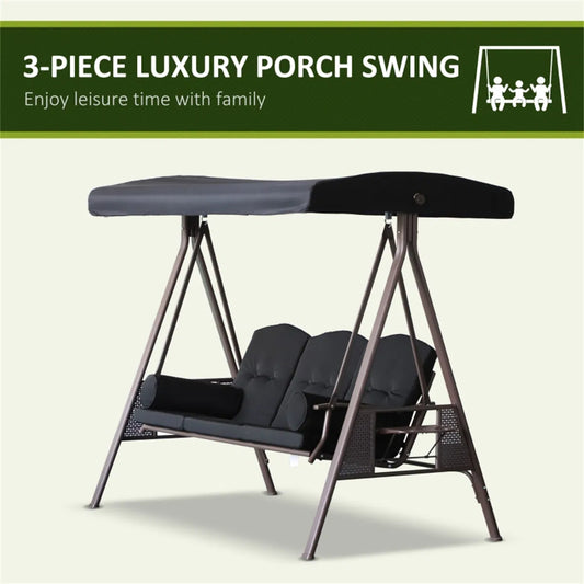 Three-Seat Porch Swing with Canopy and Side Trays