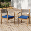 Braided Acacia Wood Outdoor Dining Chairs Set Of 2 -Teak Look With Beige Rope & Navy Cushions, All-Weather Patio Furniture For Garden, Poolside, And Backyard  Durable & Stylish