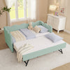 Cozy Gingham Daybed with Trundle Twin Size Sofa Bed in Cyan Linen