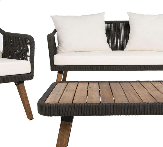 Eucalyptus and Rope 4-Piece Outdoor Patio Furniture Set