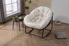 Hand-Woven Rattan Outdoor Rocking Chair with Cushion, White