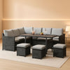 7 Piece Outdoor Patio Sectional Set All Weather Wicker Grey Cushions