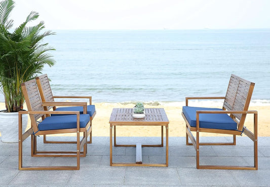 4-Piece Patio Conversation Set with Acacia Wood Coffee Table