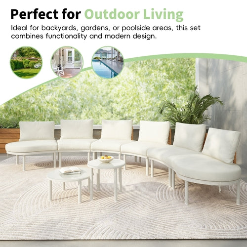 8-Piece Outdoor Sectional Sofa Set, Aluminum & Rattan-Style, Beige