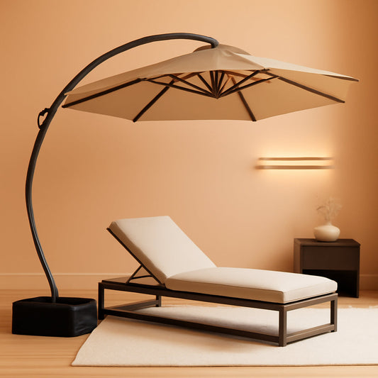 Cantilever Patio Umbrella 12 ft, Beige, With Sand-Fillable Base