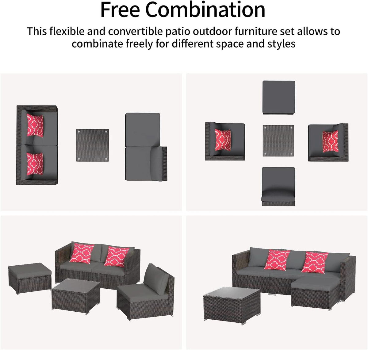 Outdoor Patio Conversation Set All Weather Gray Sectional-3