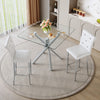Glass-Top Bar Table & 2 White PU Leather Stools