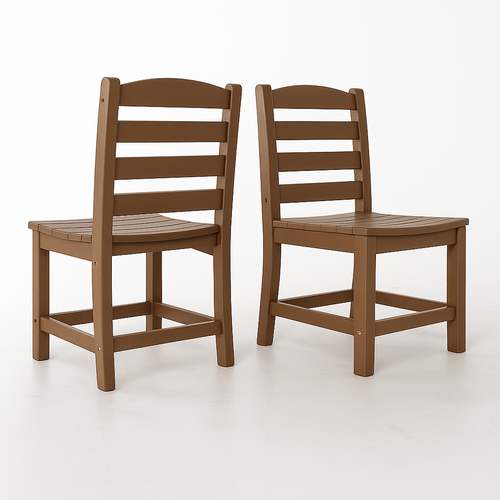 Set of 2 Brown HDPE Armless Outdoor Dining Chairs, Modern Slat